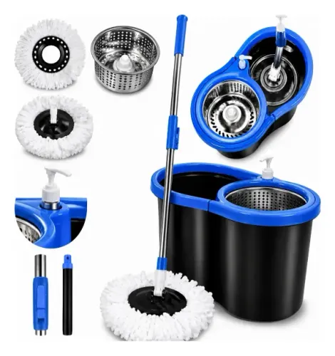 Mop Esfregão Giratório Havpro Balde Inox 14 Litros + Refil