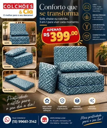 SOFÁ,CHAISE OU COLCHÃO 3 EM 1