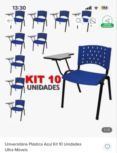 Kit 10 cadeiras universitárias plástica.