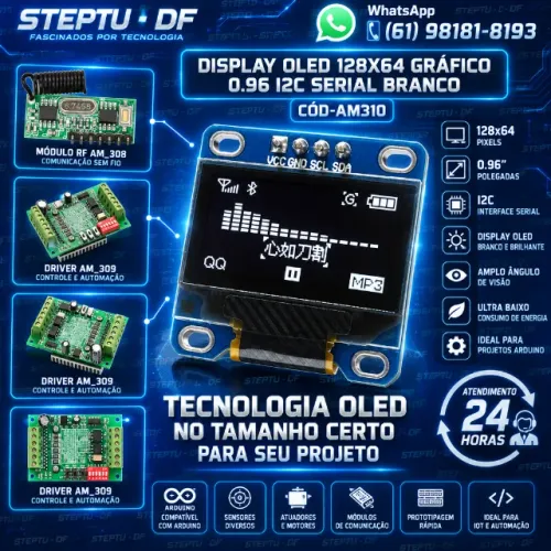 Display Oled 128X64 Gráfico 0.96 12c Serial Branco Arduino Automação Robotica COD-AM310