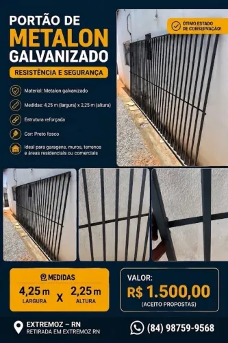 Portão de Metalon Galvanizado 4,25m x 2,25m - Excelente Estado