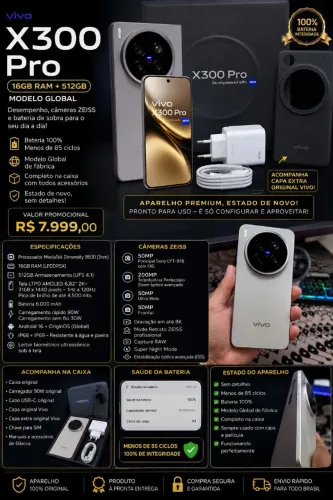 VIVO X300 PRO 16GB + 512GB (GLOBAL) - COMPLETO NA CAIXA | ESTADO DE NOVO