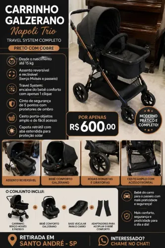 Carrinho de Bebê Galzerano Napoli Trio - Travel System Completo