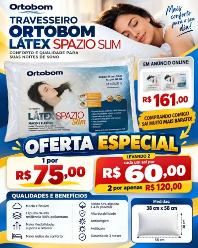 Travesseiro Ortobom LÁTEX Spazio Slim