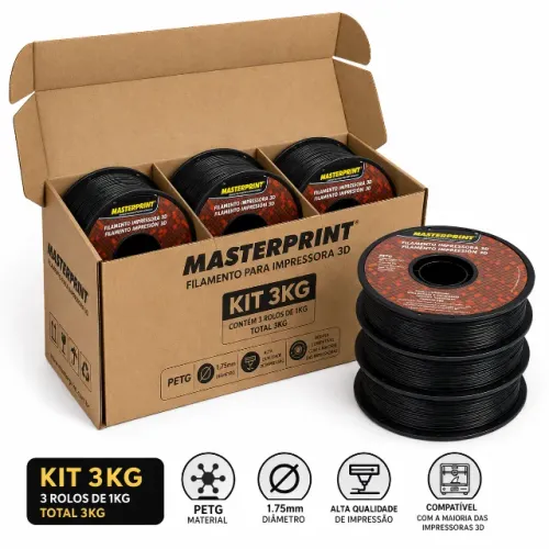 Kit 3kg PETG PRETO Masterprint 3x 1kg Filamento 1,75mm