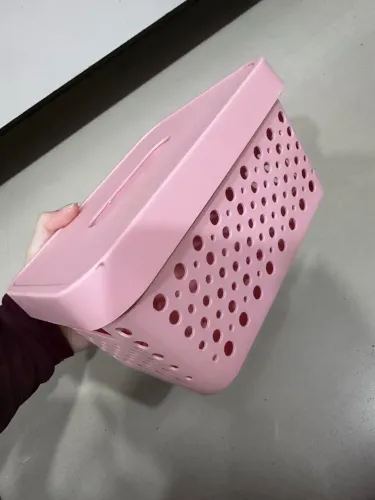 cesto organizador rosa com tampa