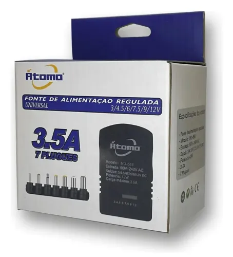 Fonte de Alimentação Regulada Universal acompanha 7 plugues