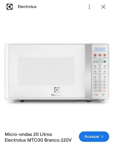 Forno Micro-ondas Electrolux 20 Litros Branco Função Tira Odor