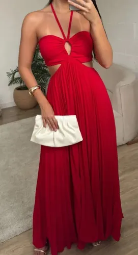 Vestido Longo Plissado Jodie<br>Não disponível