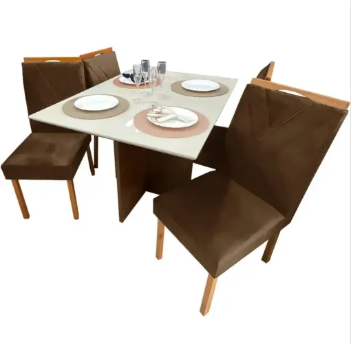 Mesa de vidro com 4 cadeiras (tampo com 1 rachado)
