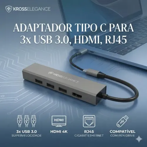 Adaptador Tipo C Para 3x USB 3.0 Hdmi Rj45 Pen Drive Kross