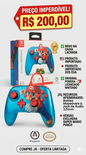 Controle Mario Punch Nintendo Switch PowerA Original LEIA