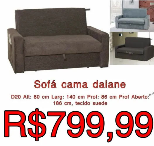 Sofá cama Daiane Suede com baú / 3 cores / frete grátis / pague na entrega