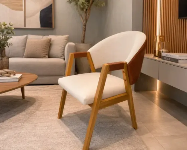Cadeira Poltrona Linho e Corino NOVO PRONTA ENTREGA