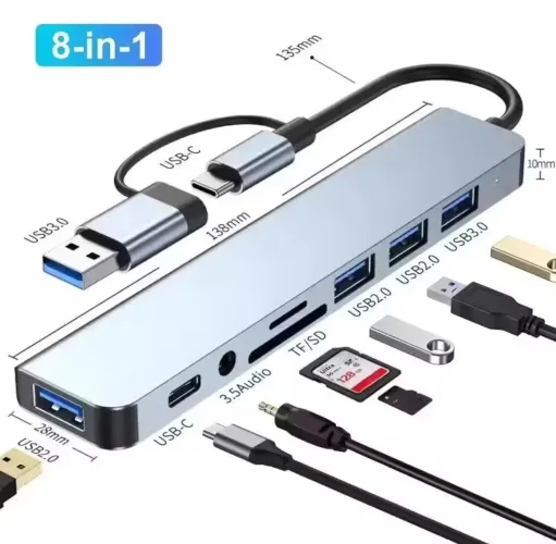 HUB USB/Tipo C - 8 em 1 - NOVO
