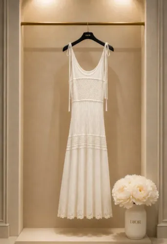 vestido dior diorviera longo branco em malha tam 38 - m