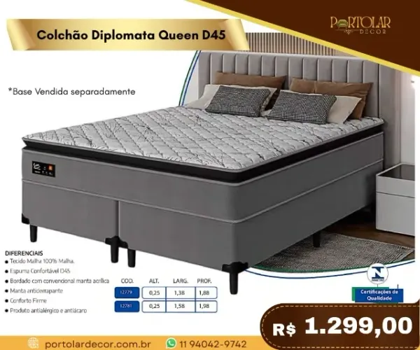 Colchão Diplomata Queen D45, a pronta entrega