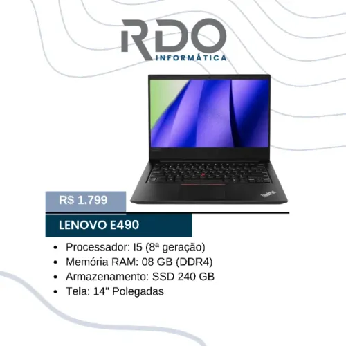 Lenovo ThinkPad E490 i5 8ª Geração 8GB RAM SSD 240GB 14" - Notebook de alto desempenho! 