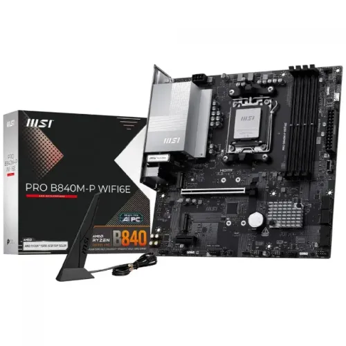 Placa Mãe MSI PRO B840M-P WiFi6E + Bluetooth 5.3, AMD AM5, mATX, DDR5, Nova, Lacrada