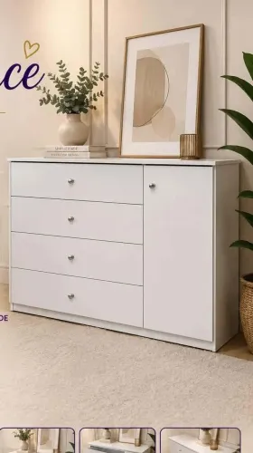CÔMODA CM 4 GAVETAS E 1 PORTA CM PRATELEIRA MDF NOVO