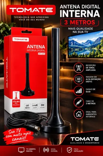 Antena Digital Interna 3M Tomate Novo Promoção