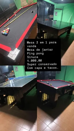 Mesa de sinuca 3 em 1 (sinuca, ping pong e mesa de jantar)