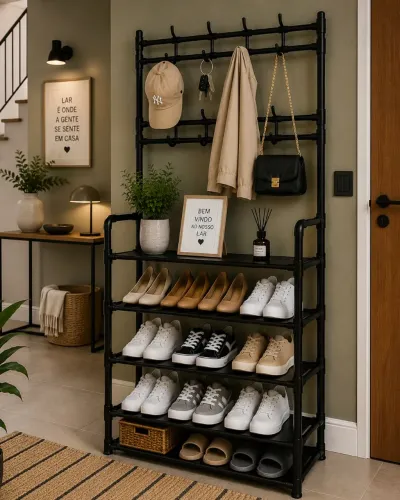 Sapateira com Cabideiro Multifuncional Ideal para Quarto, Entrada e Closet