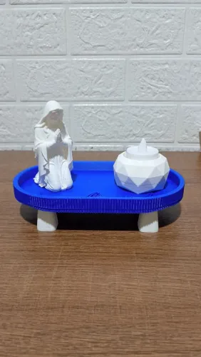 KIT NOSSA SENHORA DE FÁTIMA COM PORTA TERÇOS AZUL