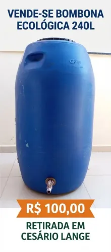 Bombona ecológica 240L com torneira excelente vazão 