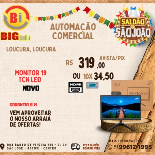 Monitor Office 19" LED HD Flat TCN, 60Hz, 5ms 