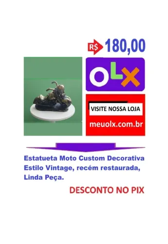 Estatueta Moto Custom Decorativa Estilo Vintage, recem restaurada, Linda Peça, Seminova.