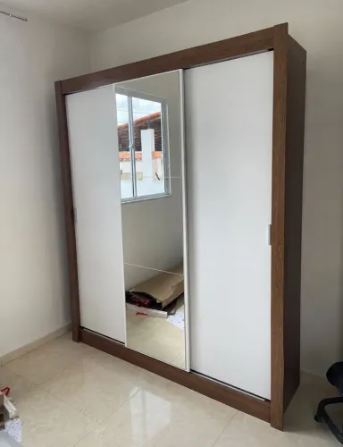 Guarda-Roupa Casal 3 Portas de Correr com Espelho Rustic/Branco Nobre Madesa