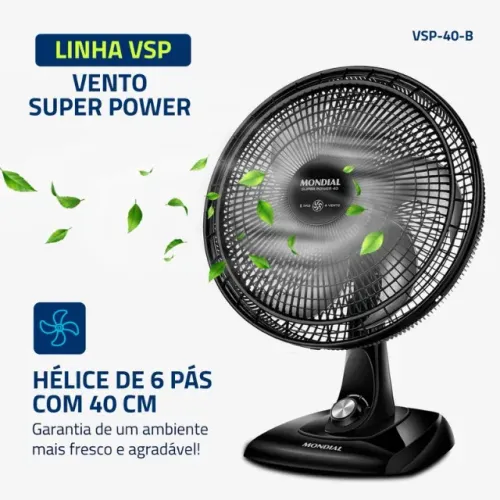 Ventilador de Mesa Mondial Super Power VSP-40-B 40cm com 3 Velocidades
