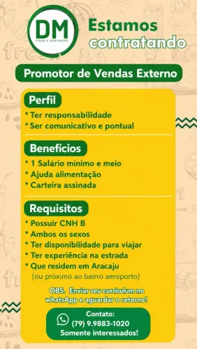 VAGA DE PROMOTOR DE VENDAS EXTERNO
