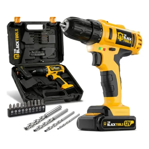 Furadeira Parafusadeira Sem Fio TB-12E 12v 3/8 10mm Com Maleta e Acessórios The Black Tool