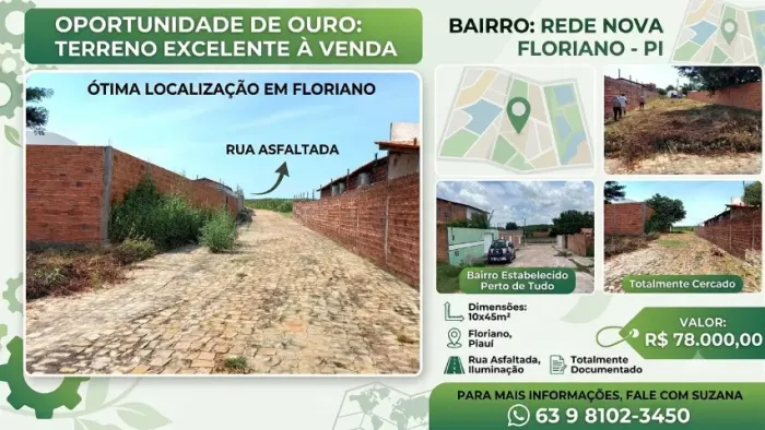TERRENO À VENDA EM FLORIANO, PIAUÍ!