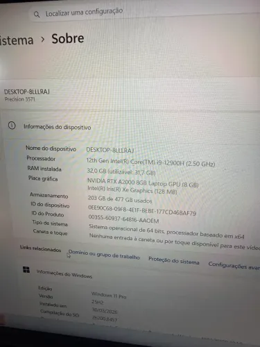 Notebook Dell Precision 3571 i9 12gen 32gb RAM, 500gb ssd 