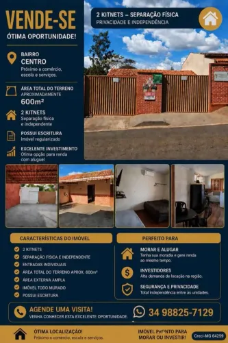 Vende - se 02 kitnets Estrela do Sul MG