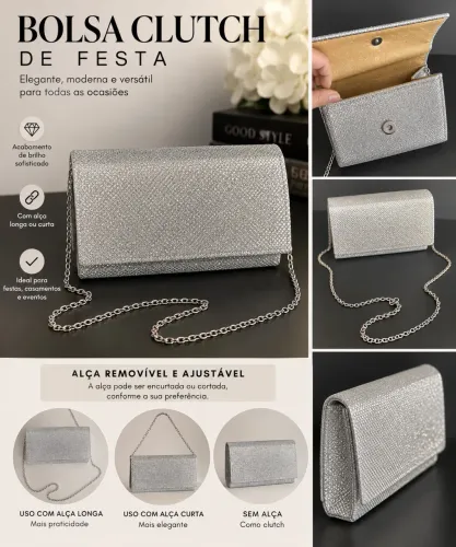 Bolsa de festa - clutche prateada com alça q