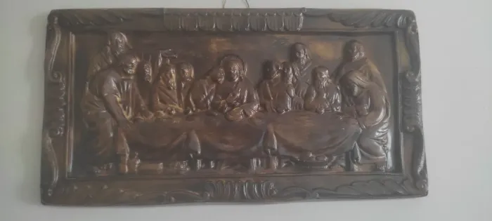 Santa ceia em gesso , pintura estilo madeira 