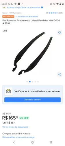 Peça de borracha de acabamento Fiat Idea 