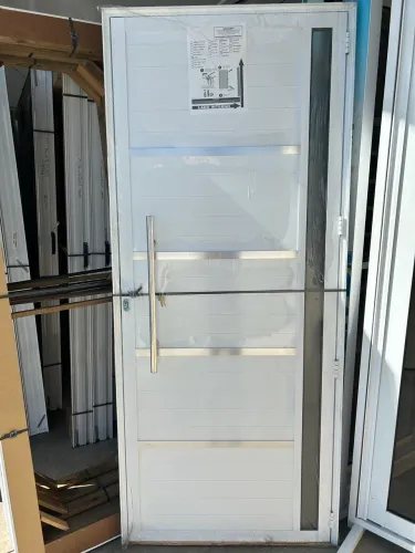 PORTA LAMBRIL COM PUXADOR, VIDRO ALUMÍNIO BRANCO LINHA 25