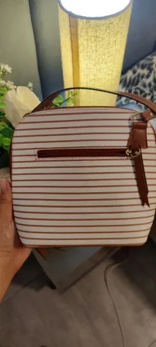 Bolsa Transversal Tiracolo Feminina - Listrada Branca e marrom ? (Pouquíssimo Uso)