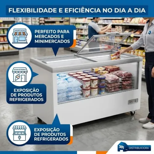 Freezer Horizontal Vidro Reto 411L Dupla Ação Fricon HCED 411 Novo. cod.24.963