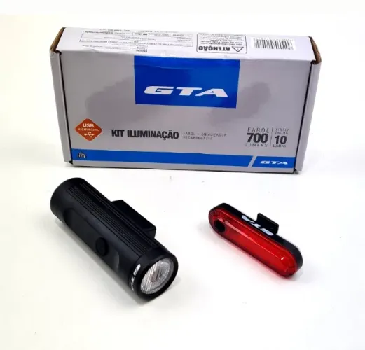Kit Iluminação Bike GTA Farol Led Super Forte 700 Lumens + Lanterna Sinalizadora 8820