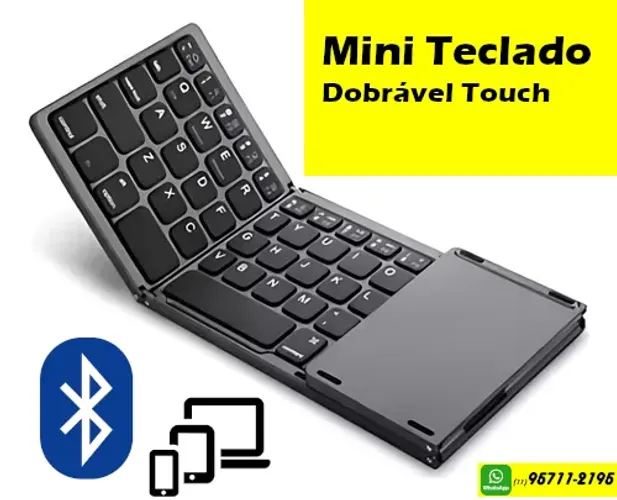 Mini Teclado Touch Dobrável Bluetooth Para Celular Tablet E Outros