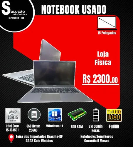 Notebook Asus Intel Core I5-1035G1 8GB RAM SSD Nvme 256GB Windows 11