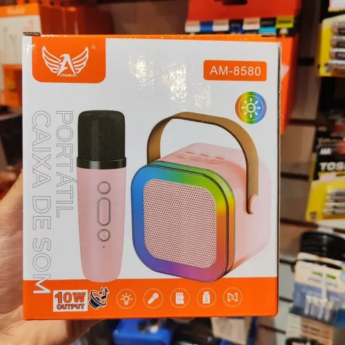 Karaokê Portátil Alto falante 30w com Kit 2 Microfones Sem fio - Faça a Festa!!