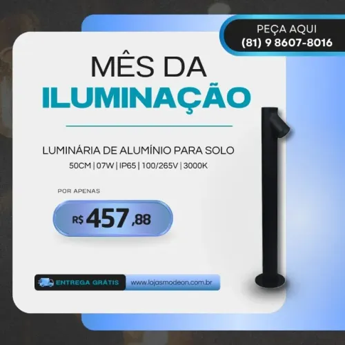 Luminaria de aluminio para solo 50cm ip 65 07w 3000k