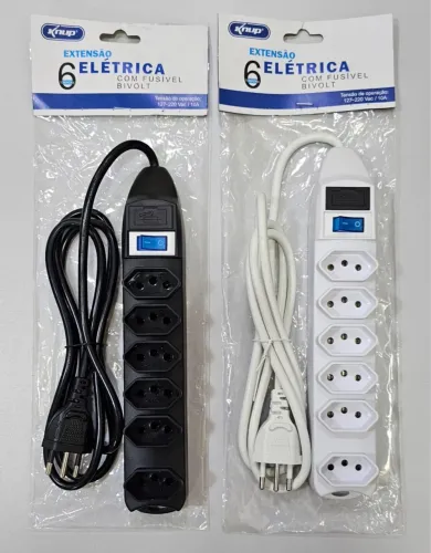 Extensão Elétrica com 6 Tomadas Bivolt - Diversas Cores